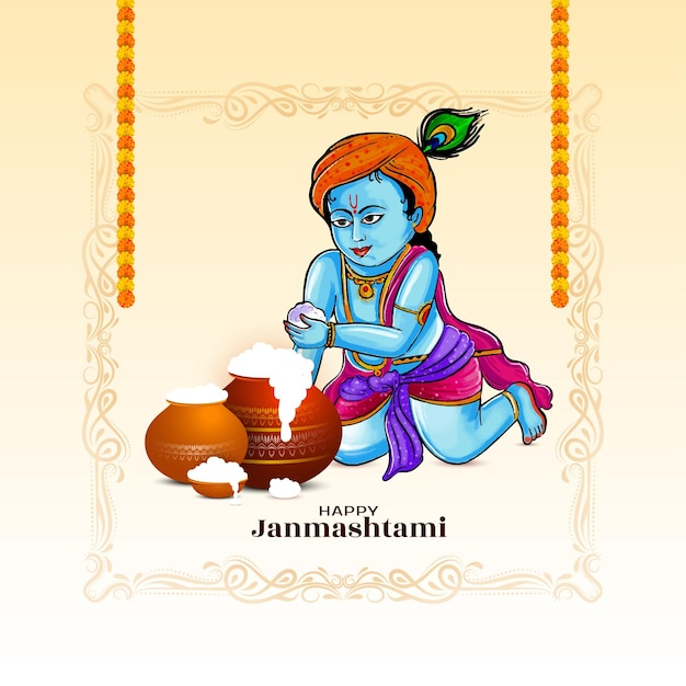 Joyeux festival janmashtami célébration culturelle vecteur de fond