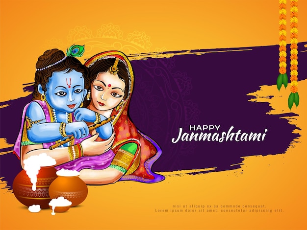 Vecteur gratuit joyeux festival janmashtami religieux élégant vecteur de fond décoratif