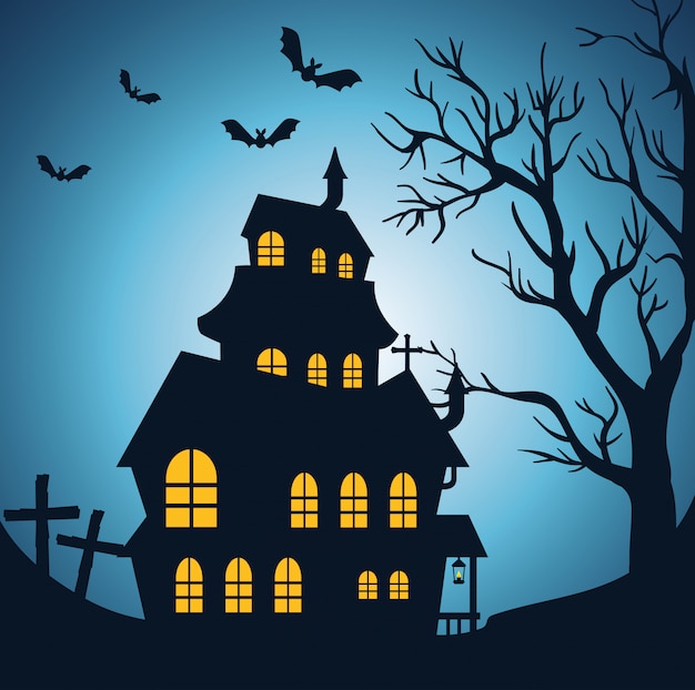 Vecteur gratuit joyeux halloween avec chateau enchanté