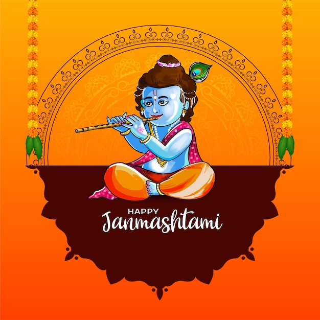 Vecteur gratuit joyeux janmashtami festival religieux hindou célébration fond vecteur