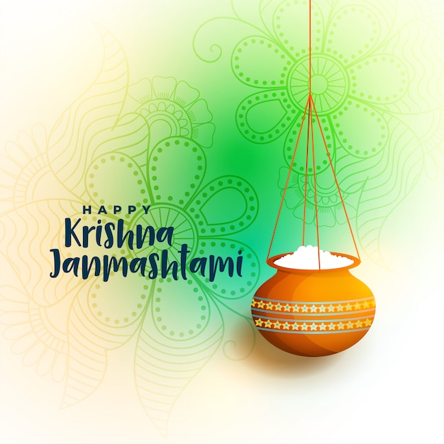 Vecteur gratuit joyeux krishna janmastami belle salutation avec dahi handi