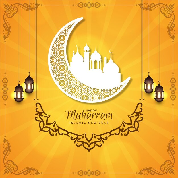 Vecteur gratuit joyeux muharram et fond de croissant de lune du nouvel an islamique