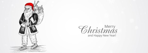 Joyeux Noël et bonne année carte de voeux avec personnage de père Noël joyeux dessiné à la main