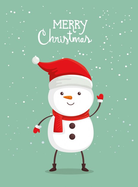 Joyeux Noël Carte Avec Bonhomme De Neige | Vecteur Gratuite