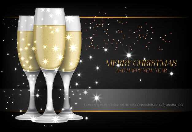 Vecteur gratuit joyeux noël avec conception d'affiche de verres de champagne