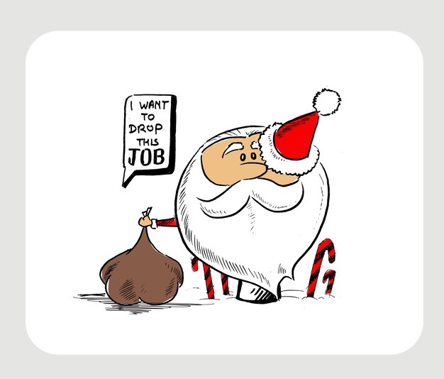 Joyeux Noël! Dessin fragmentaire à la main d'un drôle de père Noël tenant un sac-cadeau, illustration vectorielle