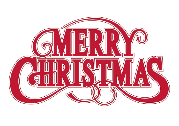 Vecteur gratuit joyeux noël logo vectoriel logo décoratif rouge avec swash isolé sur fond blanc