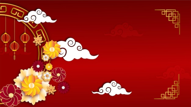 Joyeux nouvel an chinois 2022. caractère de l'année du tigre avec éléments asiatiques et fleur avec style artisanal sur fond. fond chinois universel avec thème de couleur rouge et or