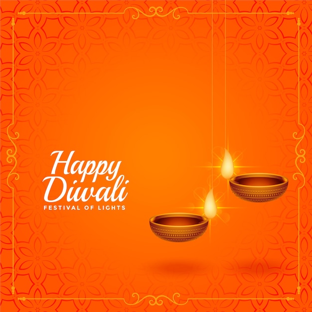 Joyeux Voeux Orange Diwali Avec Diya Suspendu