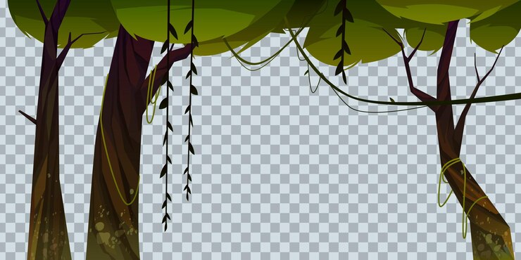 Vecteur gratuit jungle avec arbres et lianes, plantes forestières