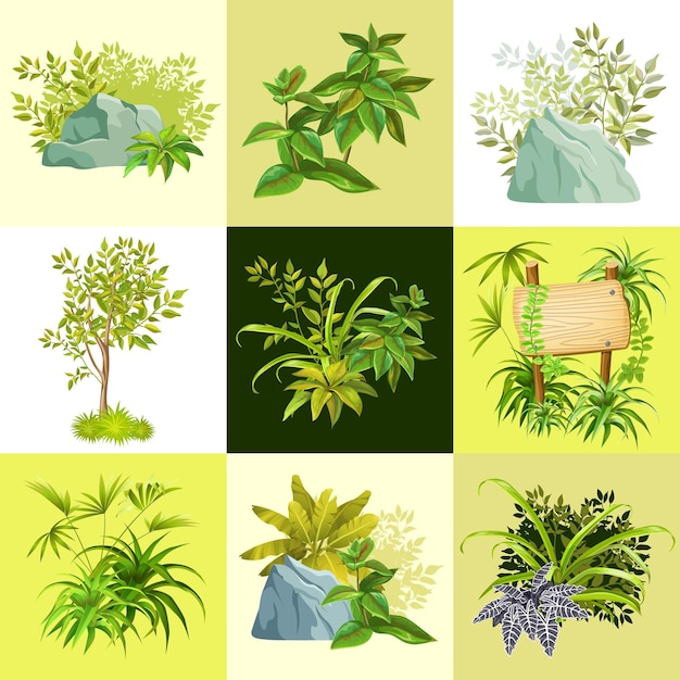 Jungle d'éléments pour un jeu d'ordinateur Illustration vectorielle isolée