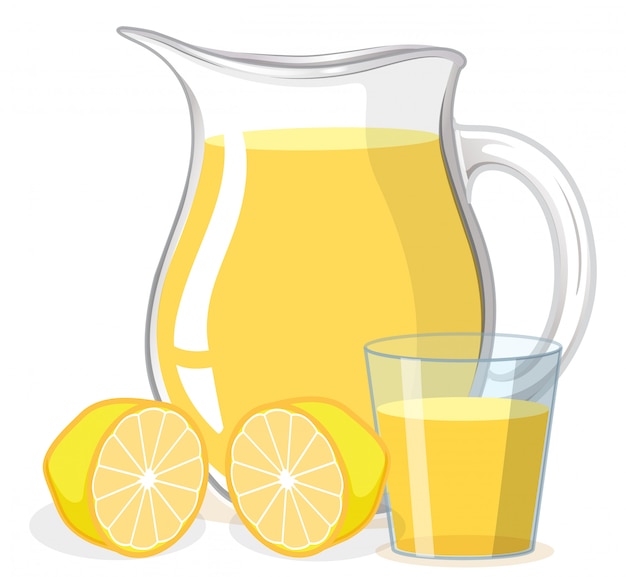 Jus De Citron En Verre Et Cruche Sur Fond Blanc