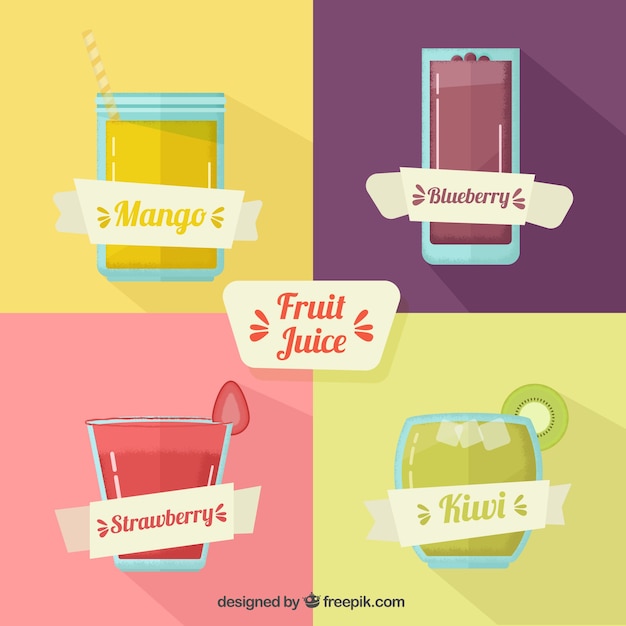 Les Jus De Fruits Avec Des Rubans En Design Plat