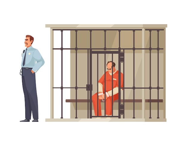 Justice de loi et procès avec prisonnier en cage
