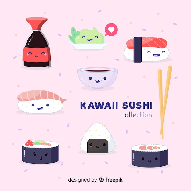 Vecteur gratuit kawaii sushi collectio