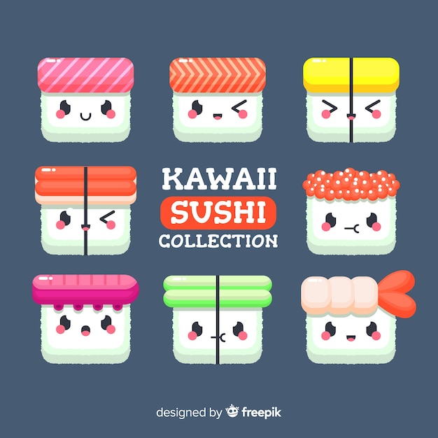 Vecteur gratuit kawaii sushi collectio