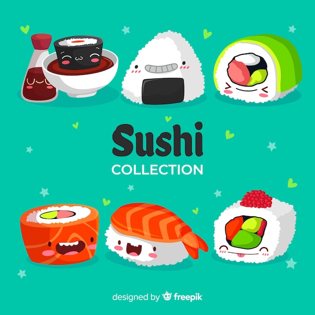 Vecteur gratuit kawaii sushi collectio