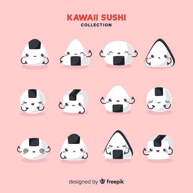 Vecteur gratuit kawaii sushi collectio