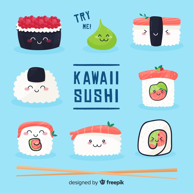 Vecteur gratuit kawaii sushi collectio