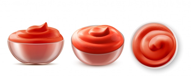 Vecteur gratuit ketchup dans un bol et vue de dessus ensemble isolé