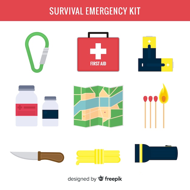 Vecteur gratuit kit de survie d'urgence en style plat