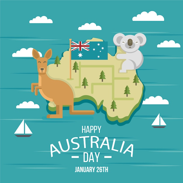 Vecteur gratuit koala et kangourou le jour de l'australie