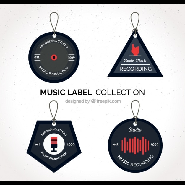 Labels De Musique Décoratifs Avec Des Détails Rouges