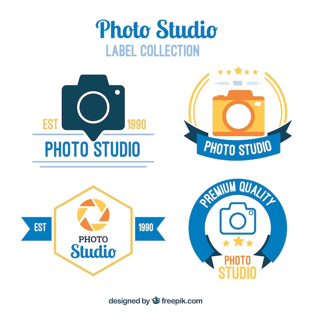 Vecteur gratuit labels studio photo en design plat