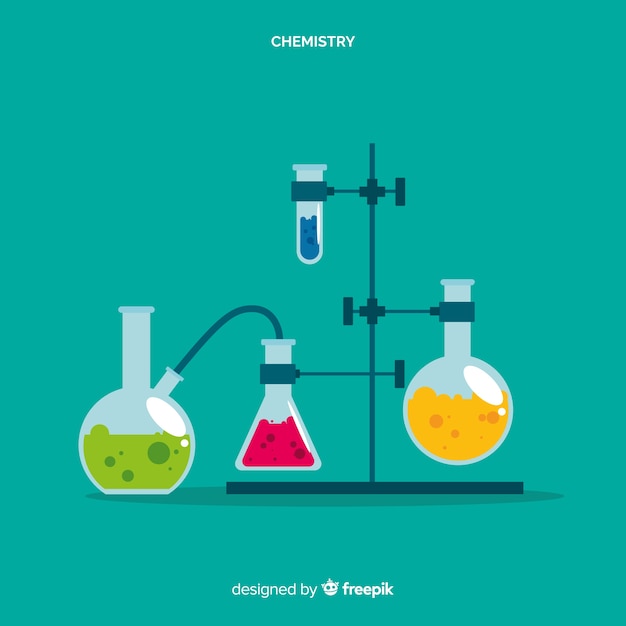 Vecteur gratuit laboratoire de chimie à plat avec flacons