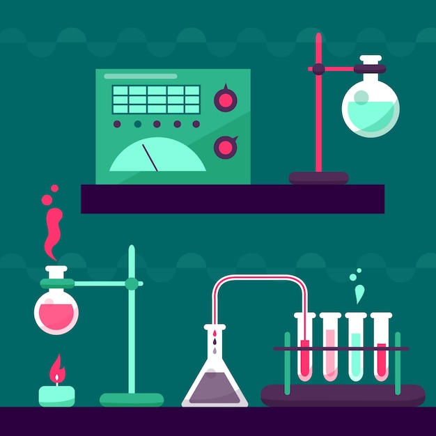 Vecteur gratuit laboratoire scientifique avec des objets et des produits chimiques