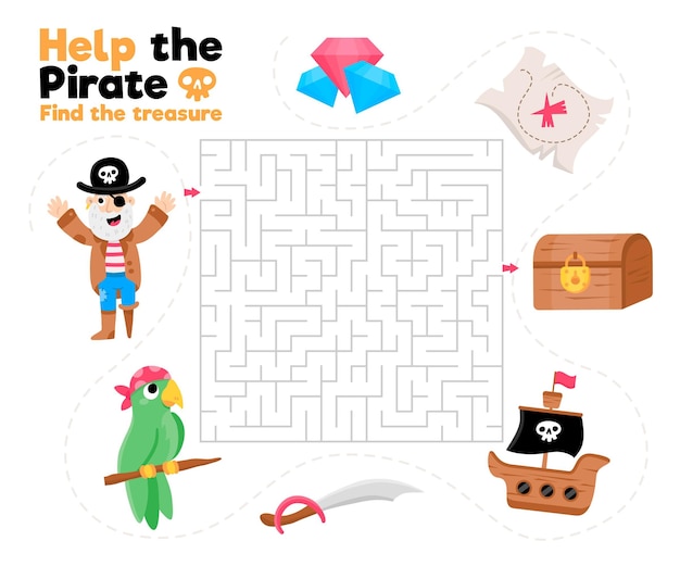 Labyrinthe Mignon Pour Les Enfants Avec Des éléments De Pirate