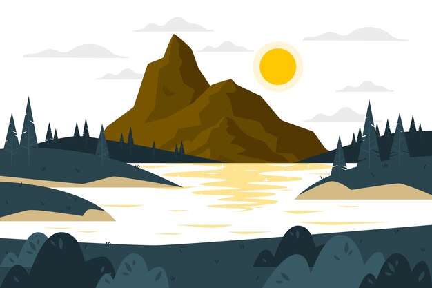 Lac dans l'illustration de concept de vallée de montagne