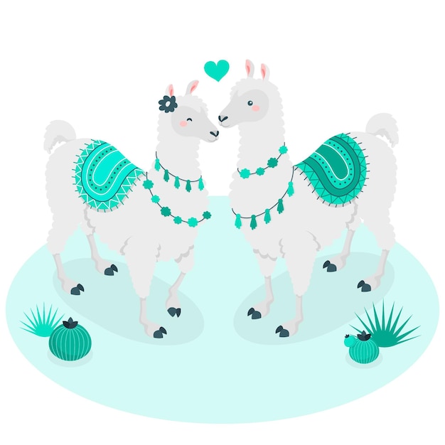 Vecteur gratuit lamas en illustration de concept d'amour