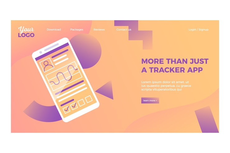 Vecteur gratuit landing page avec modèle géométrique smartphone