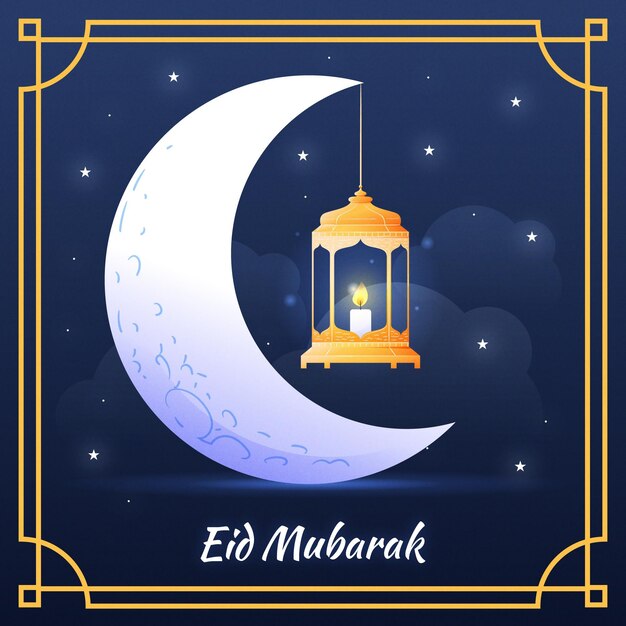 Lanterne Suspendue De La Lune Eid Mubarak Dessiné à La Main