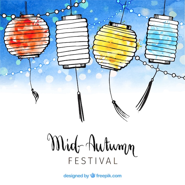 Vecteur gratuit lanternes de différentes couleurs, festival mi-automne