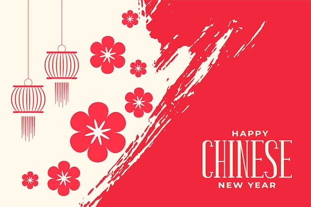 Vecteur gratuit lanternes et fleurs sur le nouvel an chinois traditionnel