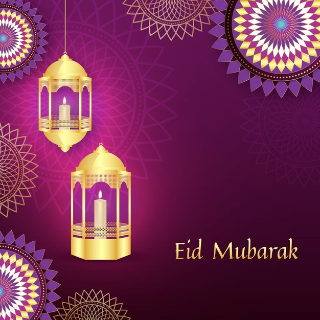 Lanternes d'or réalistes eid mubarak