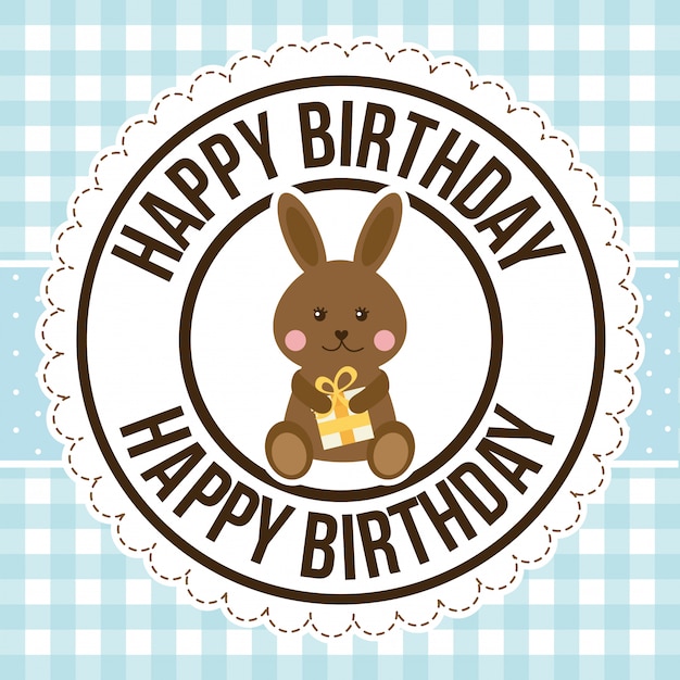 Lapin Anniversaire Sur Motif, Carte De Voeux Joyeux Anniversaire