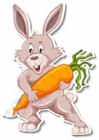Vecteur gratuit lapin mignon tenant un autocollant de dessin animé de carotte