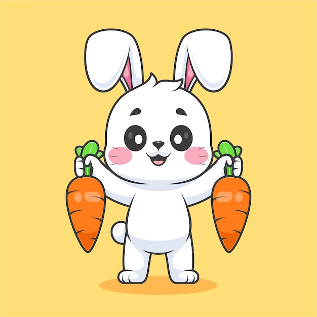 Vecteur gratuit lapin mignon tenant la carotte dessin animé vecteur icône illustration animal nature icône concept isolé plat