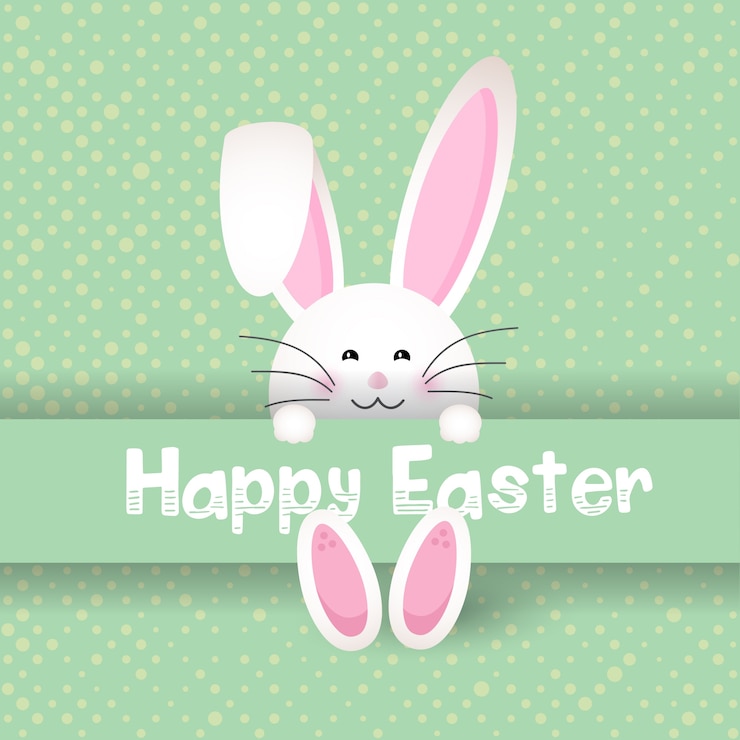 Vecteur gratuit lapin de pâques mignon sur fond de pois