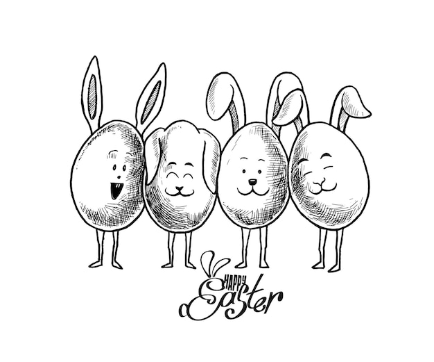 Lapin De Pâques Et Oeufs De Pâques Illustration Vectorielle De Croquis Dessinés à La Main