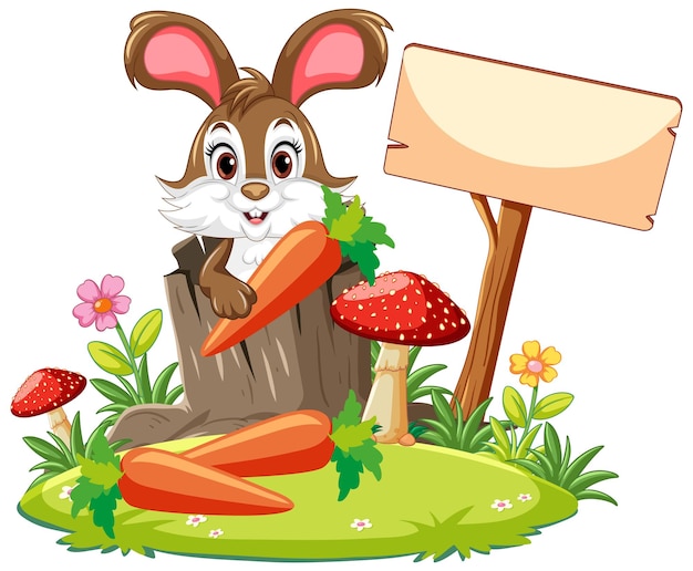 Vecteur gratuit lapin tenant une carotte dans un trou d'arbre