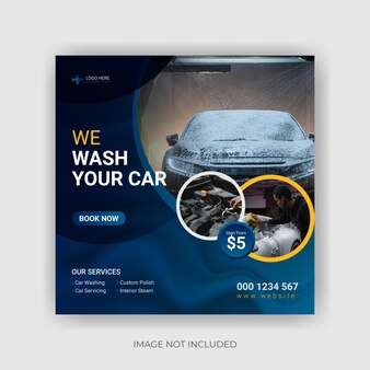 Lavage de voiture publication sur les réseaux sociaux modèle de bannière de publication instagram vecteur premium
