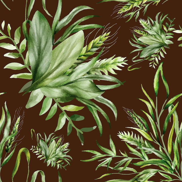 Élégant motif sans couture feuilles de verdure design aquarelle