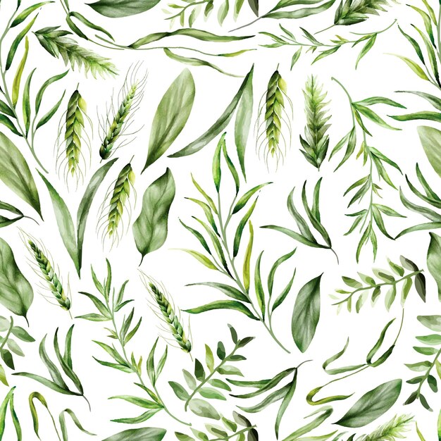 Élégant motif sans couture feuilles de verdure design aquarelle