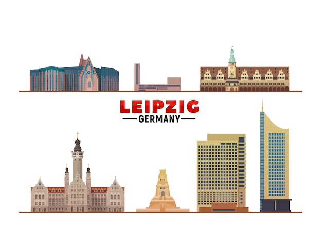 Leipzig Allemagne Monuments Célèbres Sur Fond Blanc Illustration Vectorielle Plane Voyage D'affaires Et Concept De Tourisme Avec Des Bâtiments Modernes Image Pour Bannière Ou Site Web