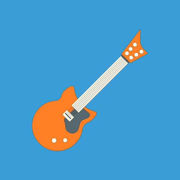 Élément de guitare électrique orange sur fond bleu vecteur
