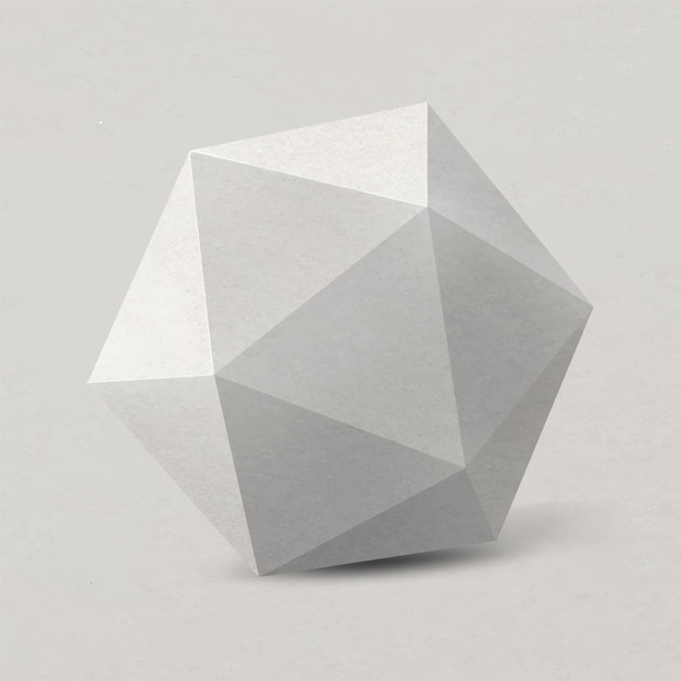 Élément d'icosaèdre 3D, forme géométrique en vecteur gris